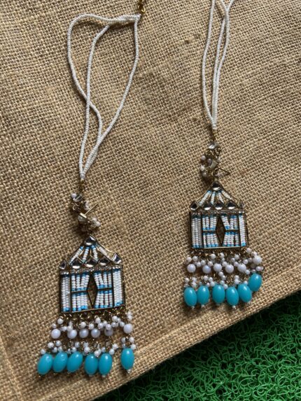 Sky Blue Doli Earrings with Chain