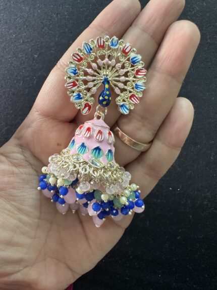 Peacock Jhumki - Baby Pink