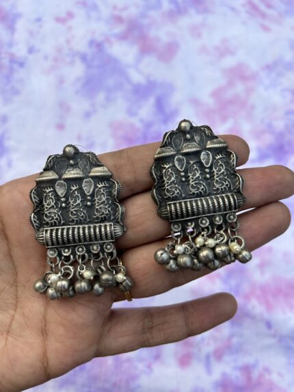 Black Oxidised Earrings with Ghungroo