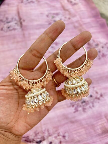 Kundan Jhumki- Peach
