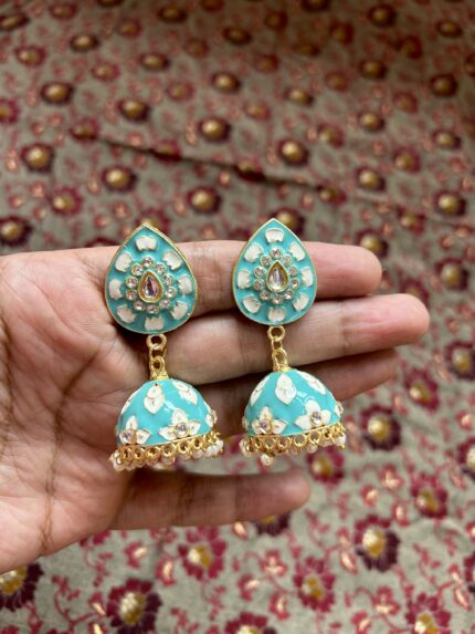 Meenakari Jhumki- Aqua