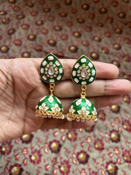 Meenakari Jhumki- Green