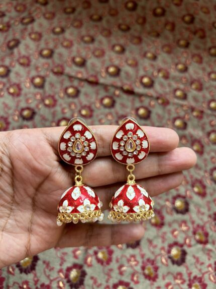Meenakari Jhumki- Red