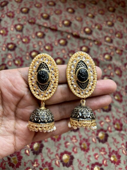 Meenakari Jhumki with Stone- Black