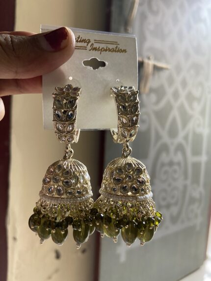 Kundan Jhumki - Olive Green