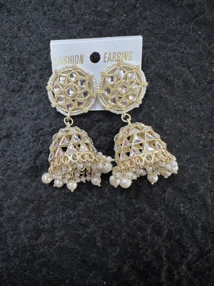 Kundan Pearl Jhumki - White