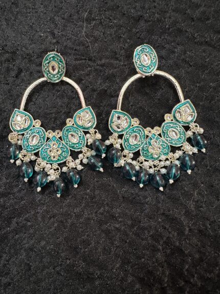 Beautiful Meenakari Earrings - Teal Blue