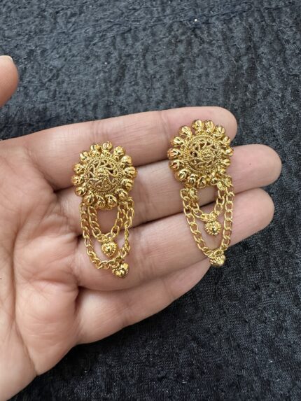 Golden Studs With Hanging chain