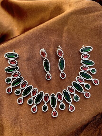 AD Necklace Set - Red and Green