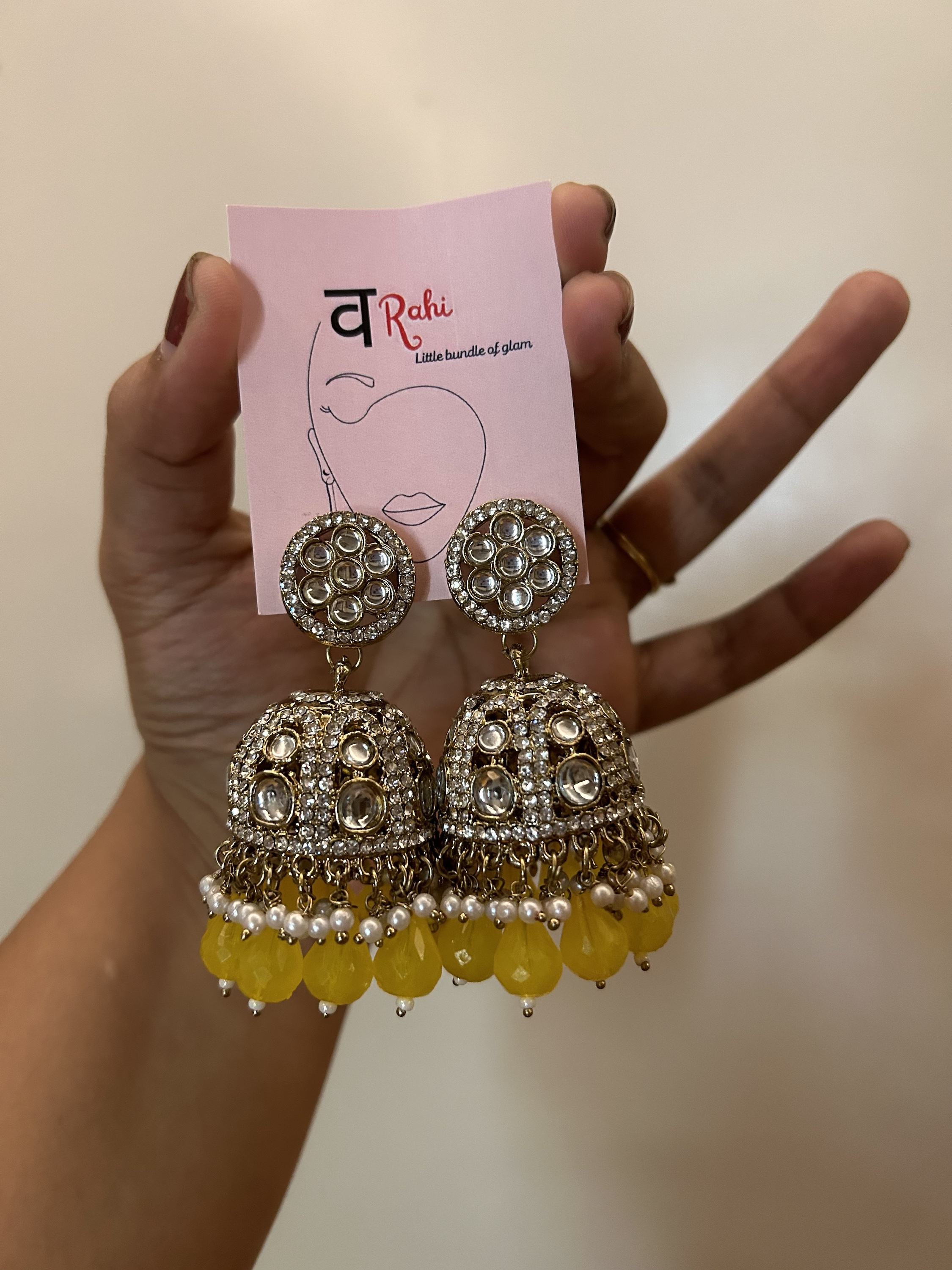 Durga Jhumki Earrings - Yellow