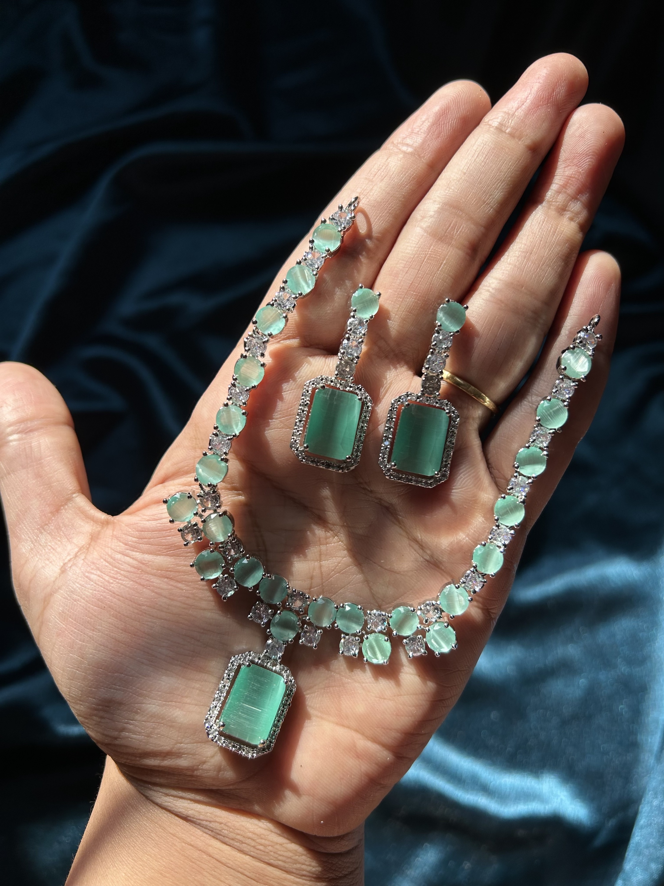 AD Necklace Set - Mint Green