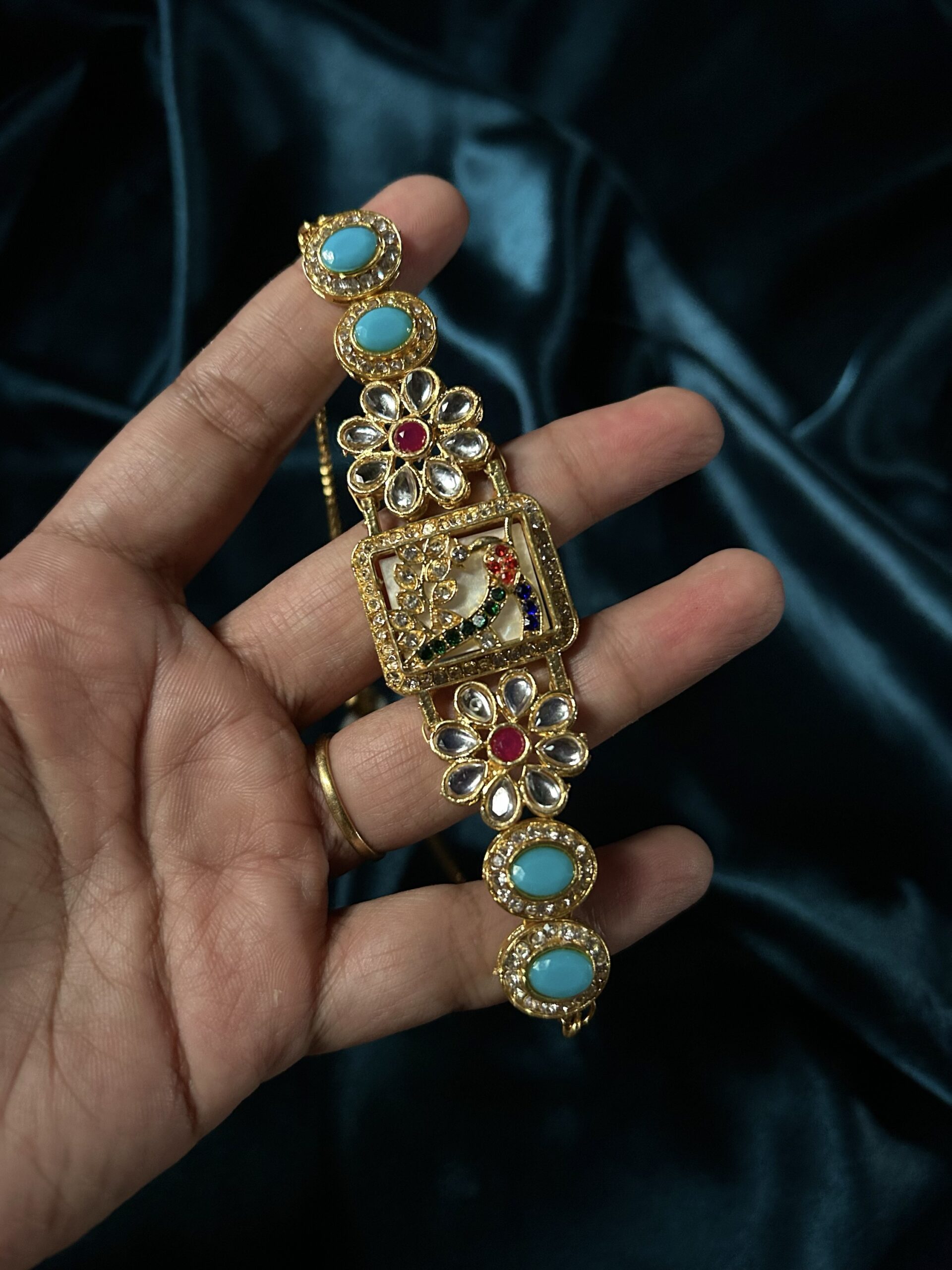 Beautiful Kundan Adjustable Bracelet - Blue