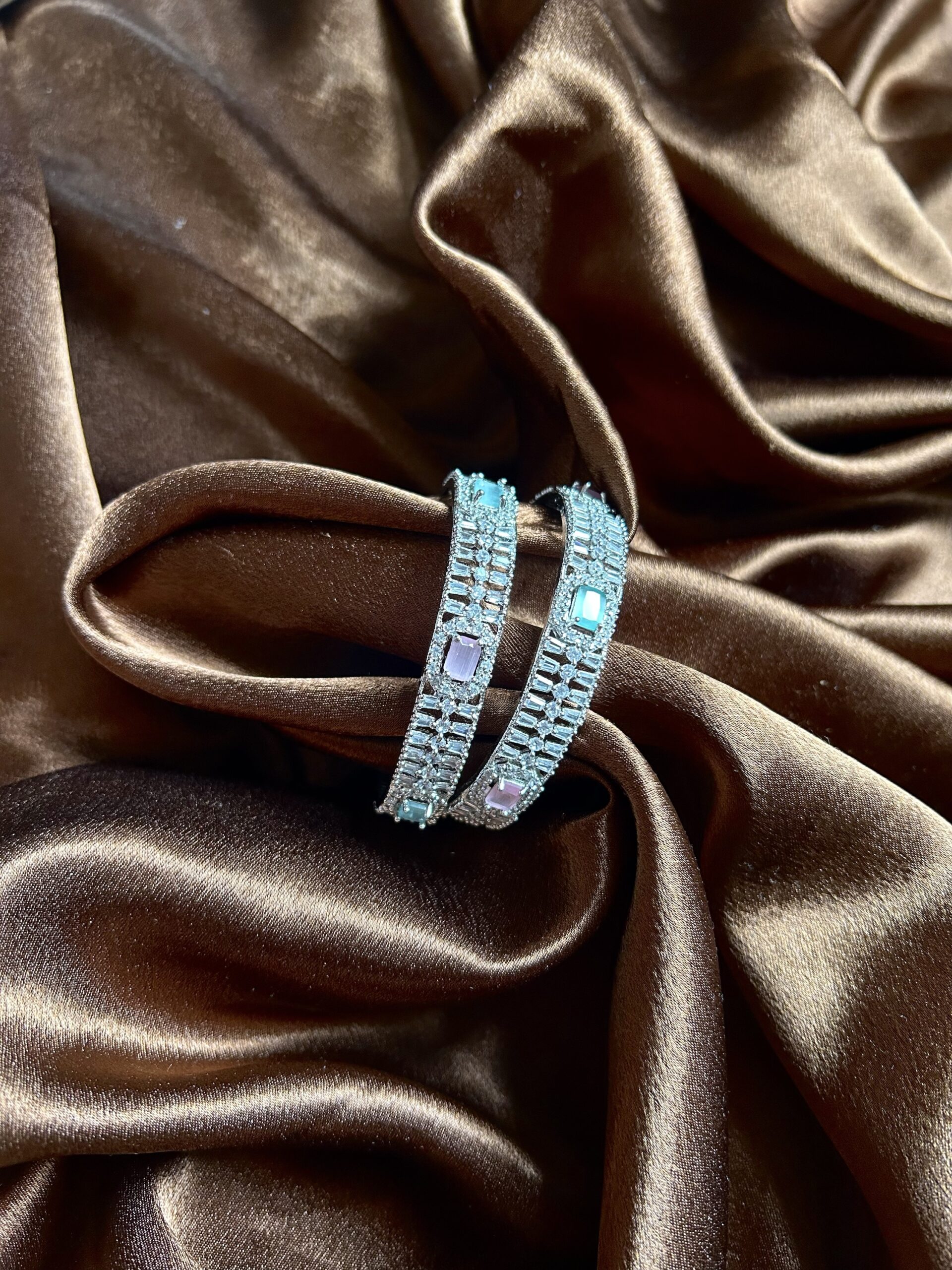 Nisha AD Bangles Set of 2 - Mint and Pink