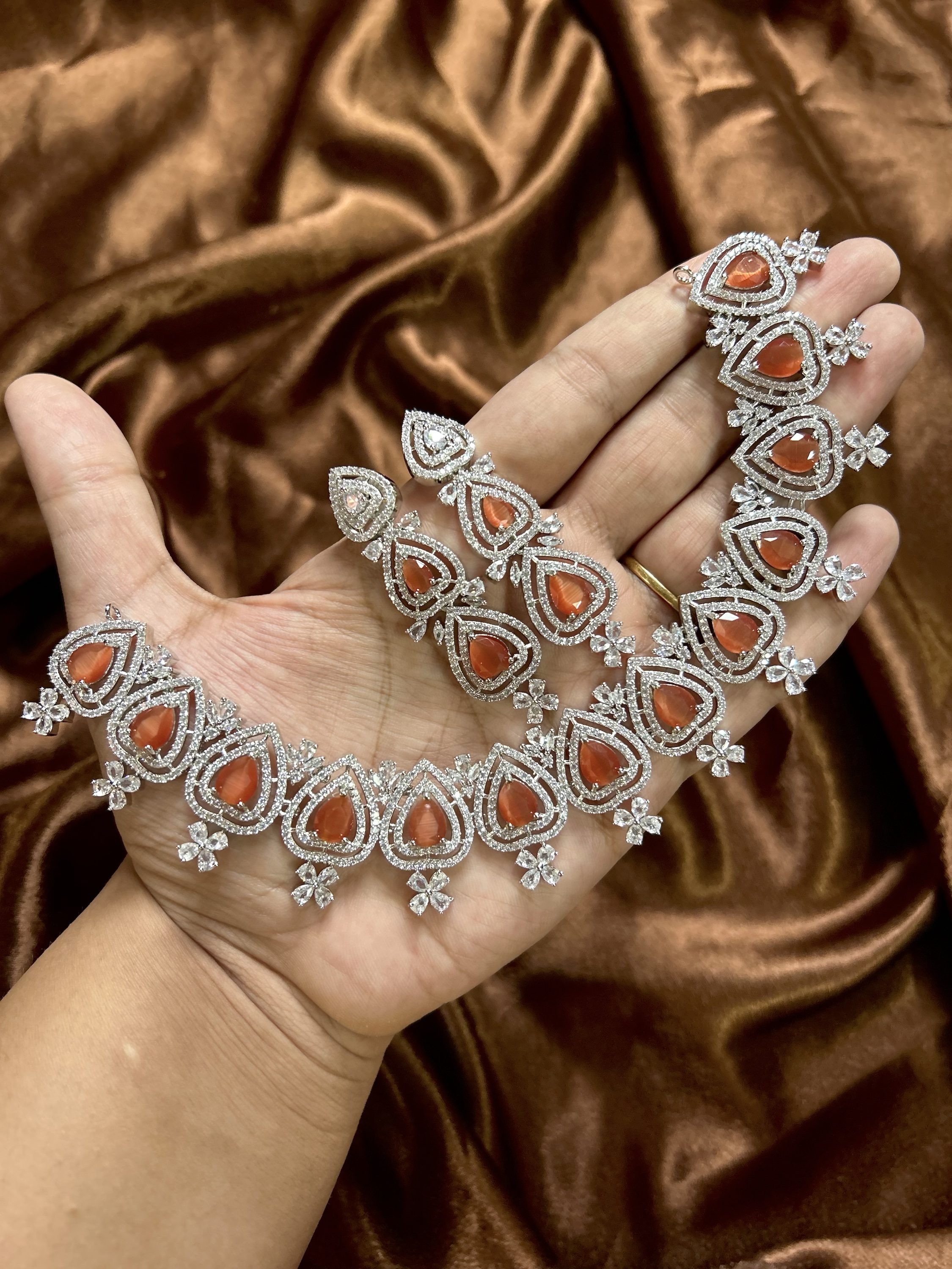 Chahat AD Necklace Set - Orange
