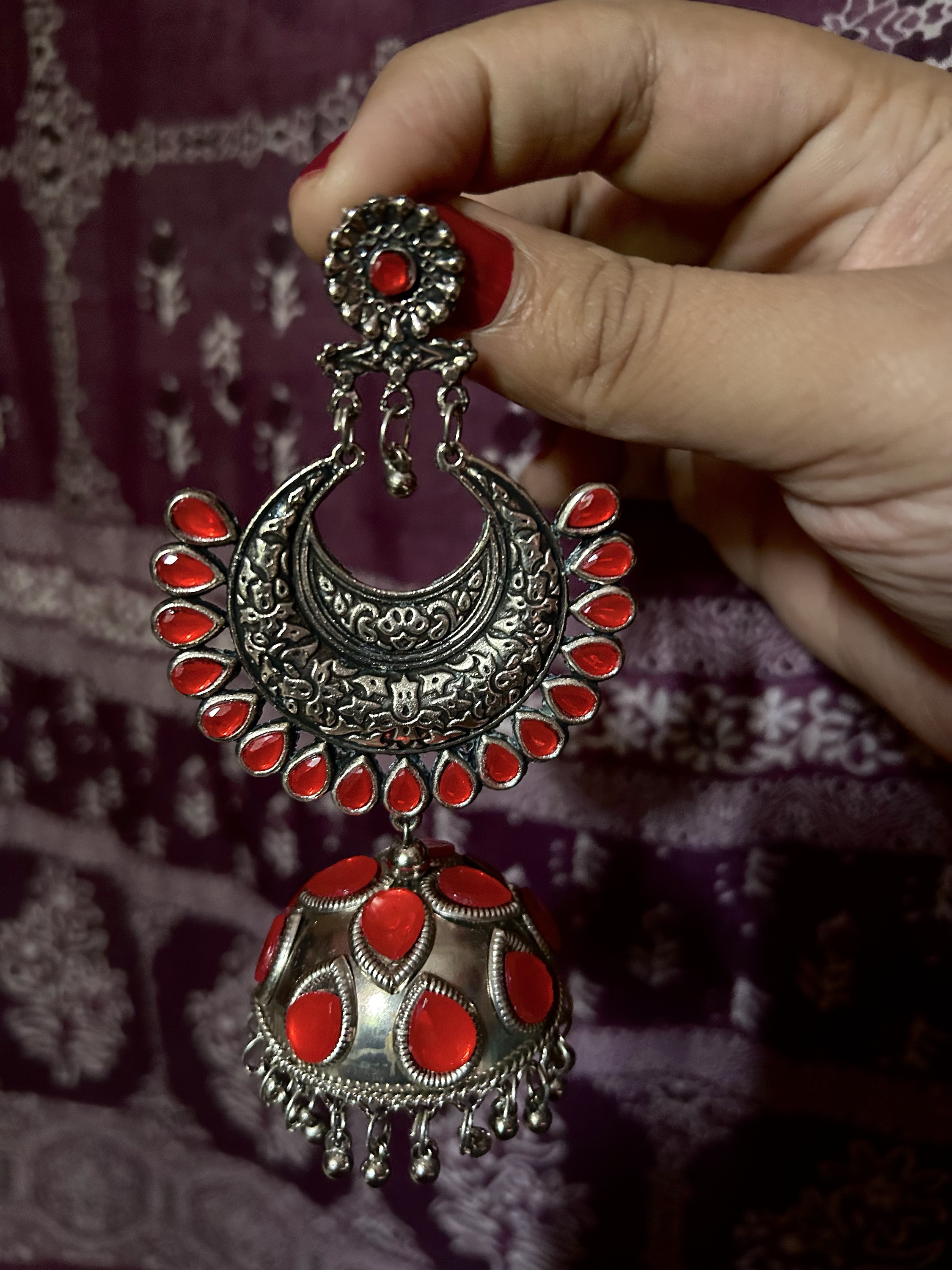 Oxidise Red Jhumki