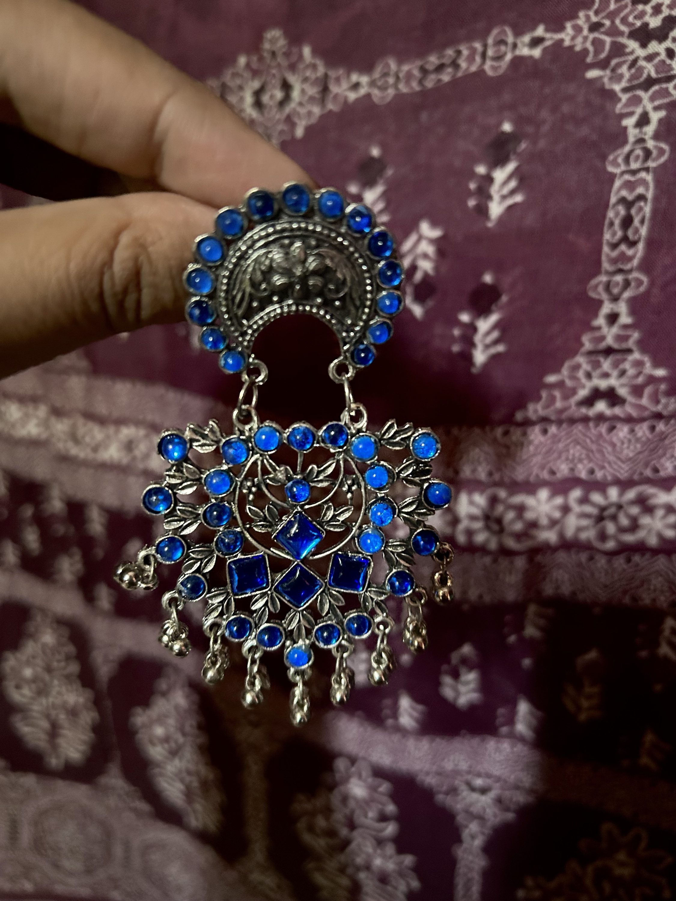 Oxidise Blue Earrings