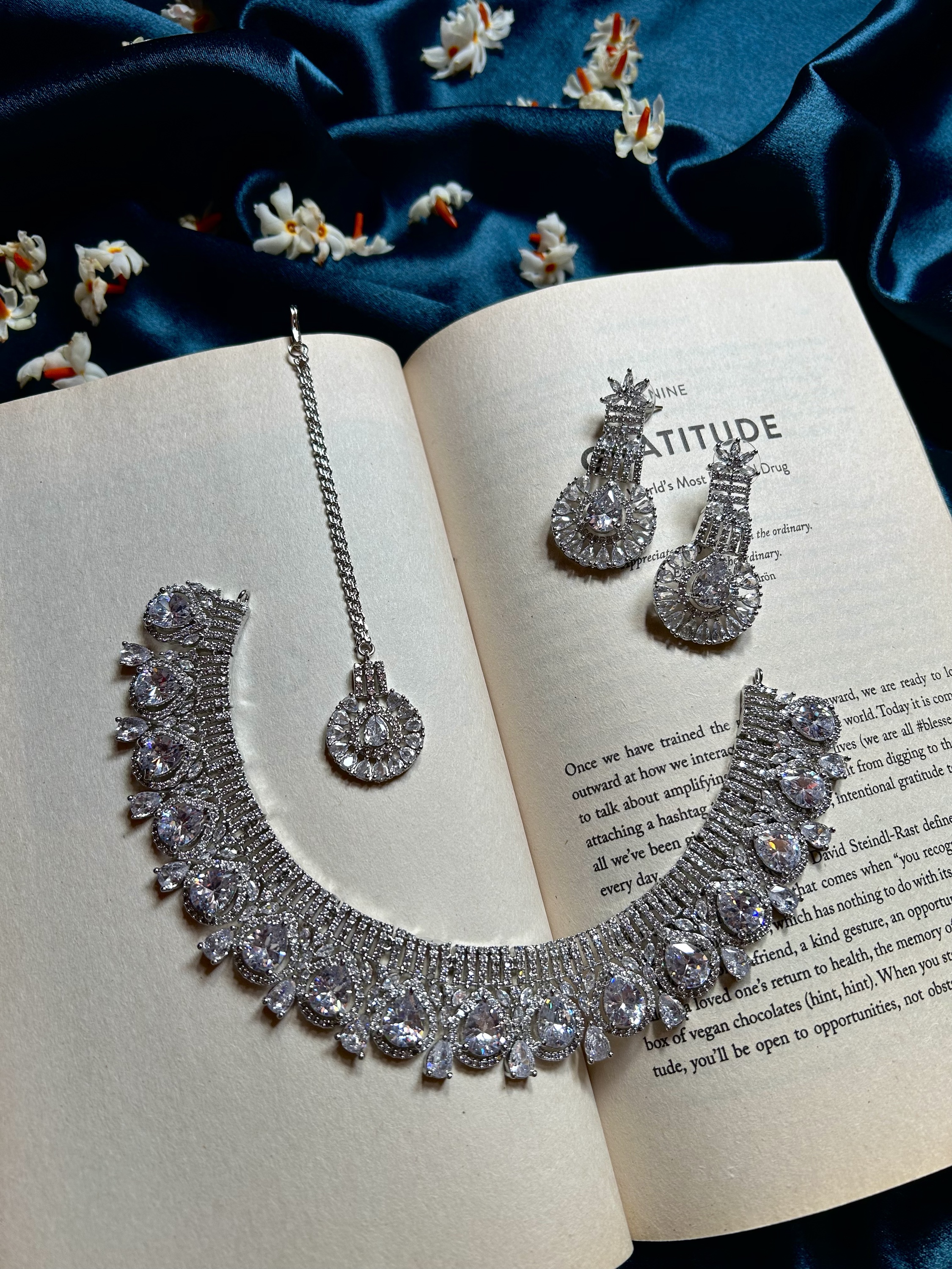 AD Necklace Set With Mangtika - Silver