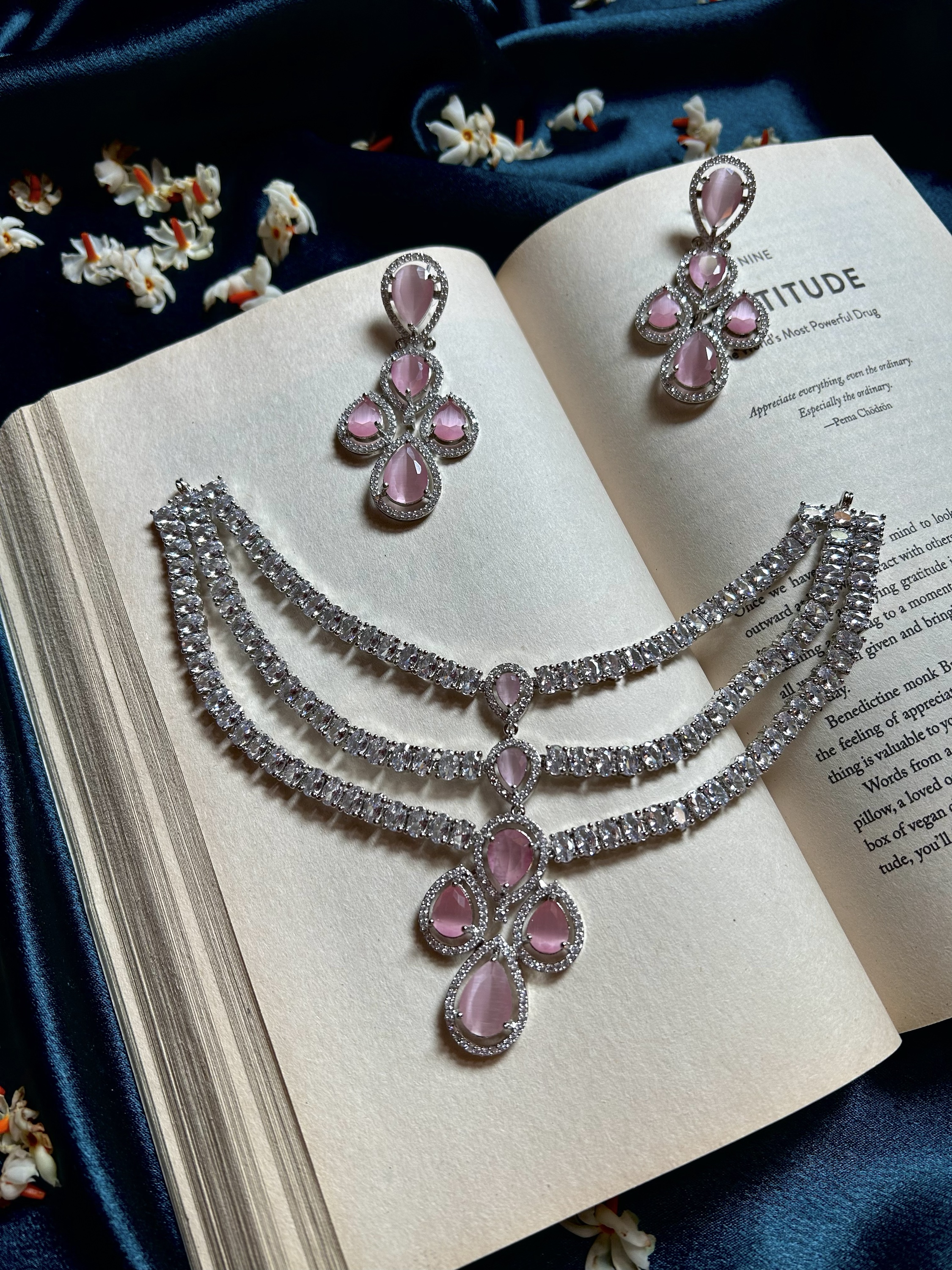 AD Triple Layer Necklace Set - Pink