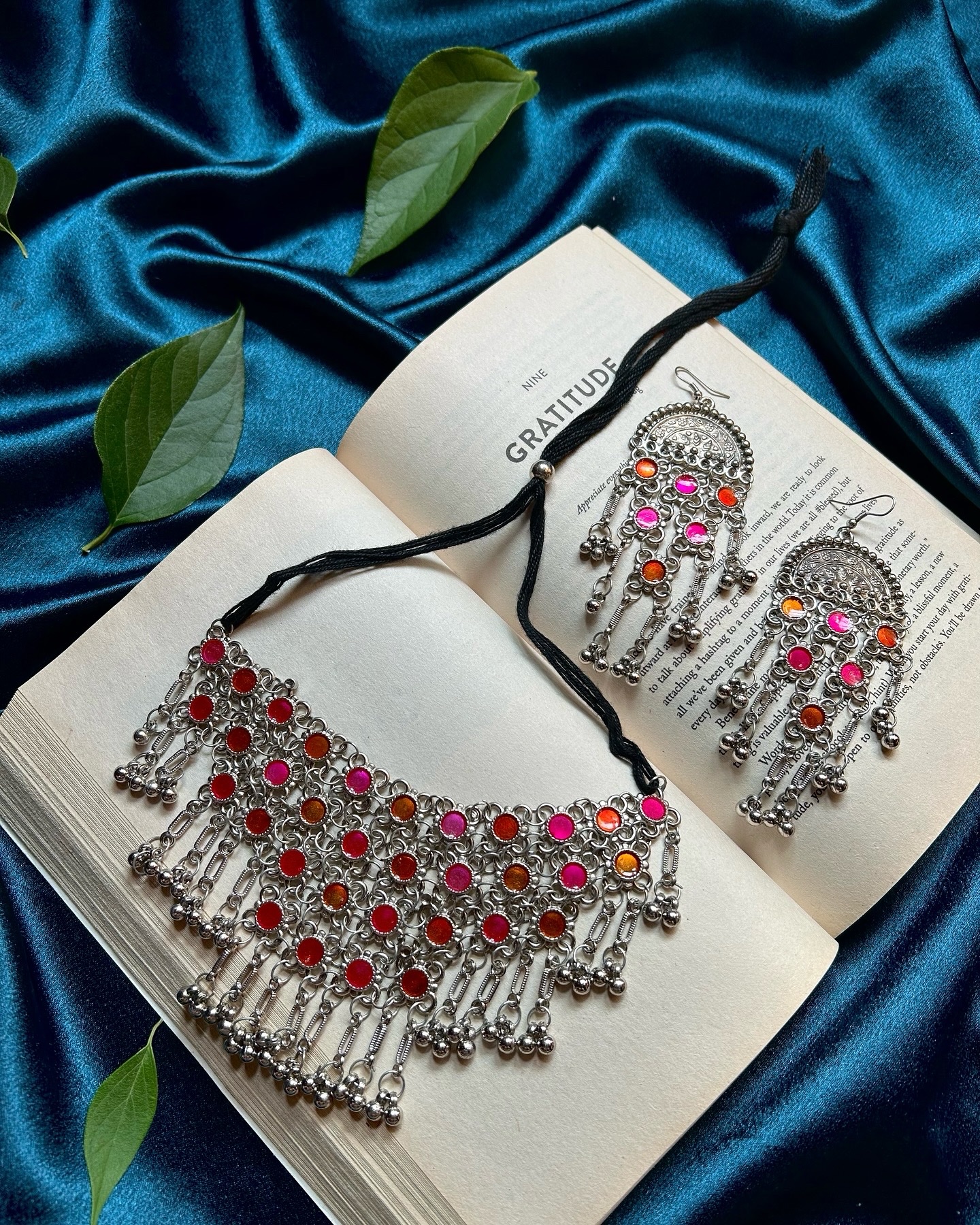 Oxidise Choker Set - Pink Orange