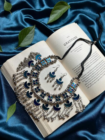 Oxidise Blue Necklace Set