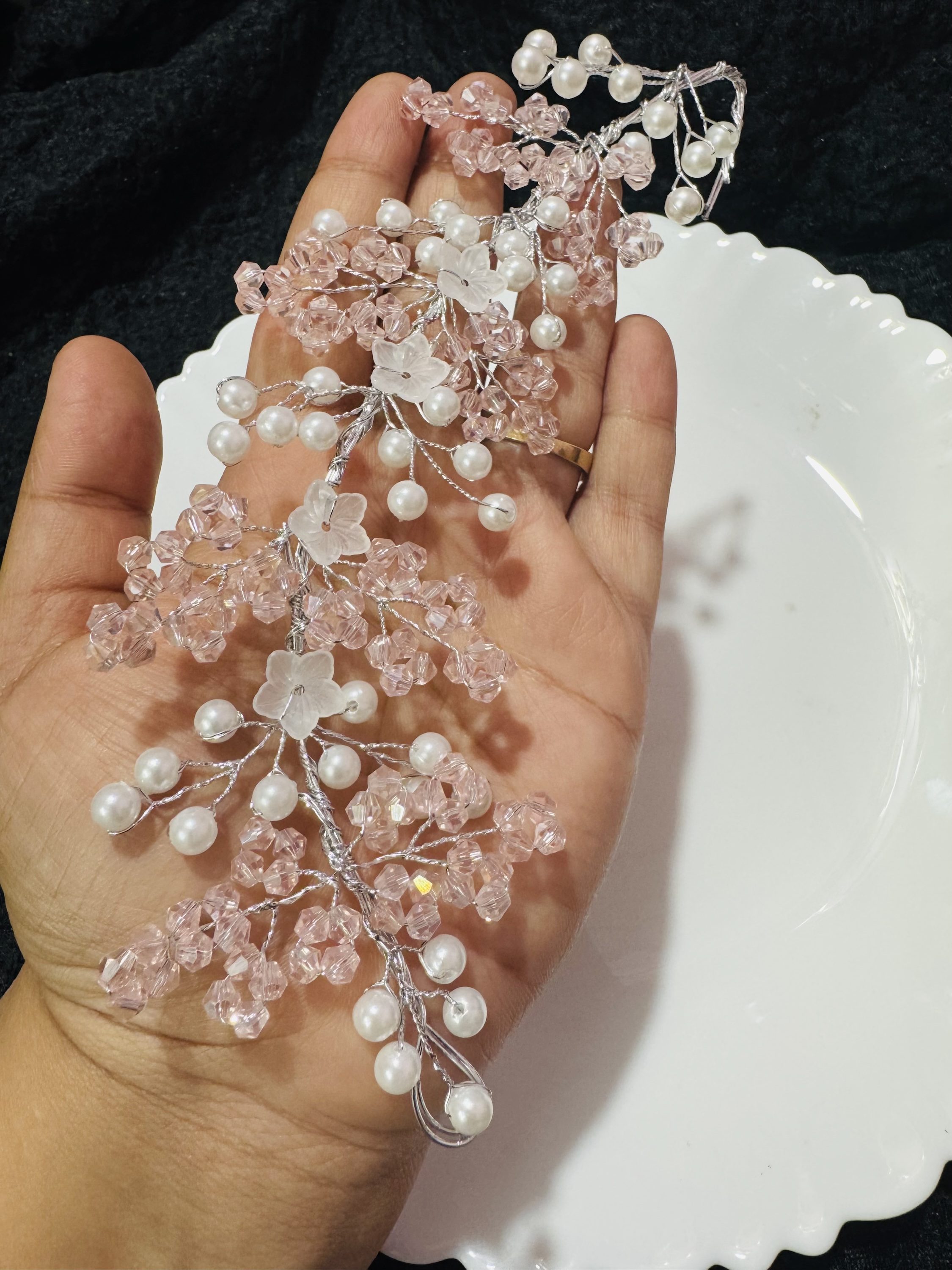 Hair Pink accessory with pearls and crystals