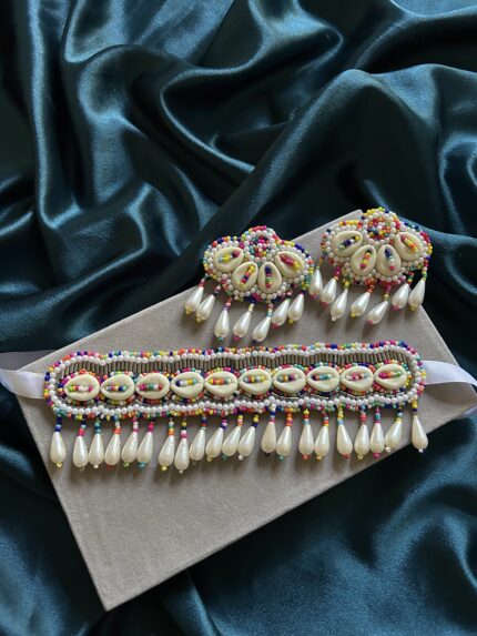 Beaded Shell Multi Necklace Set With Earrings