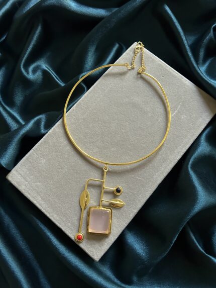 Brass Hasli With Pink Stone