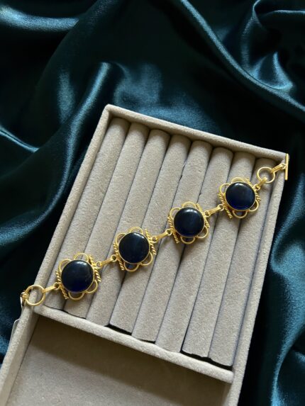 Brass Natural Stone Bracelet - Blue