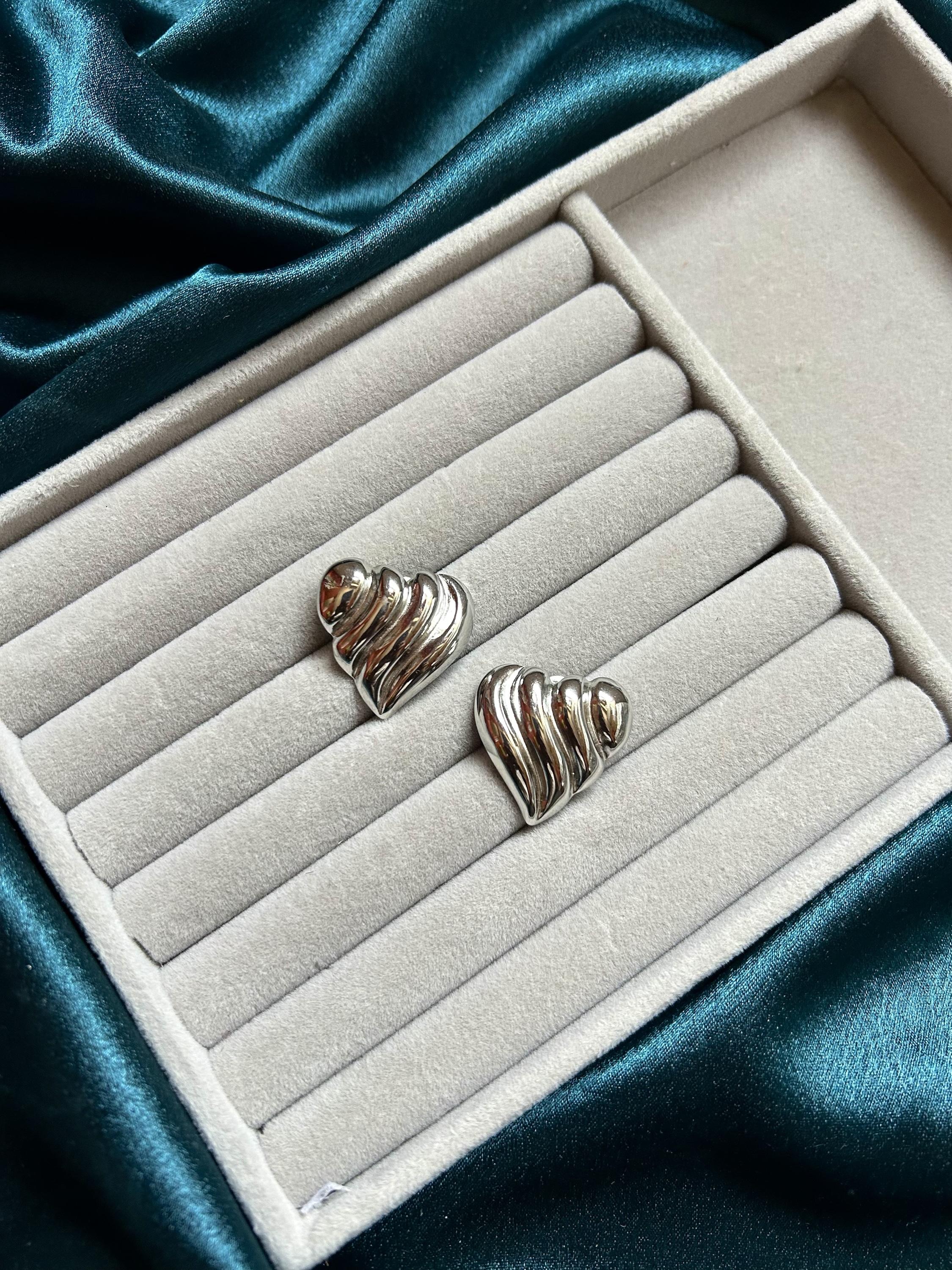 Anti Tarnish Silver Heart Stud Earrings