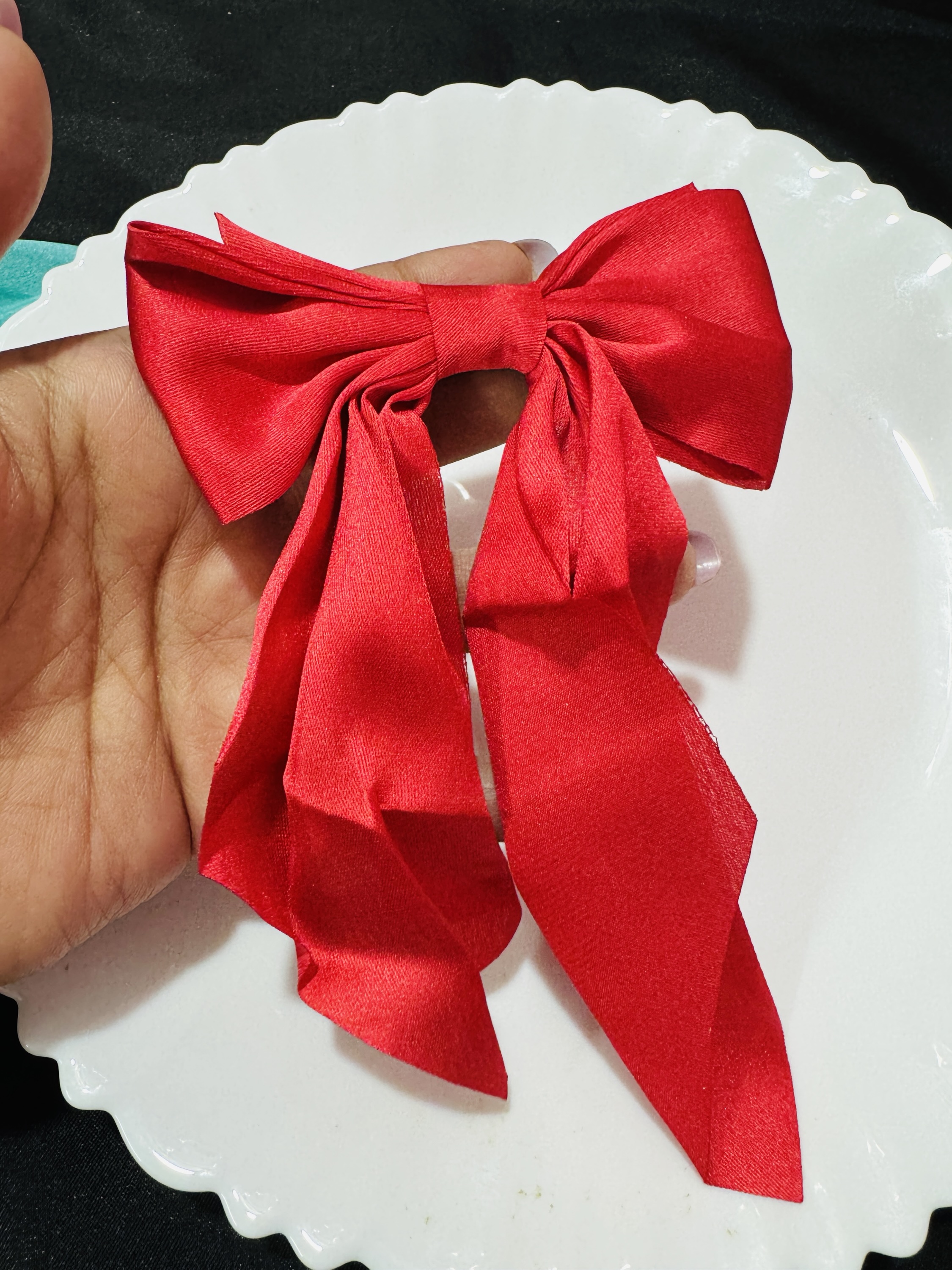 Bow Satin Hair Pin - Peachy Red