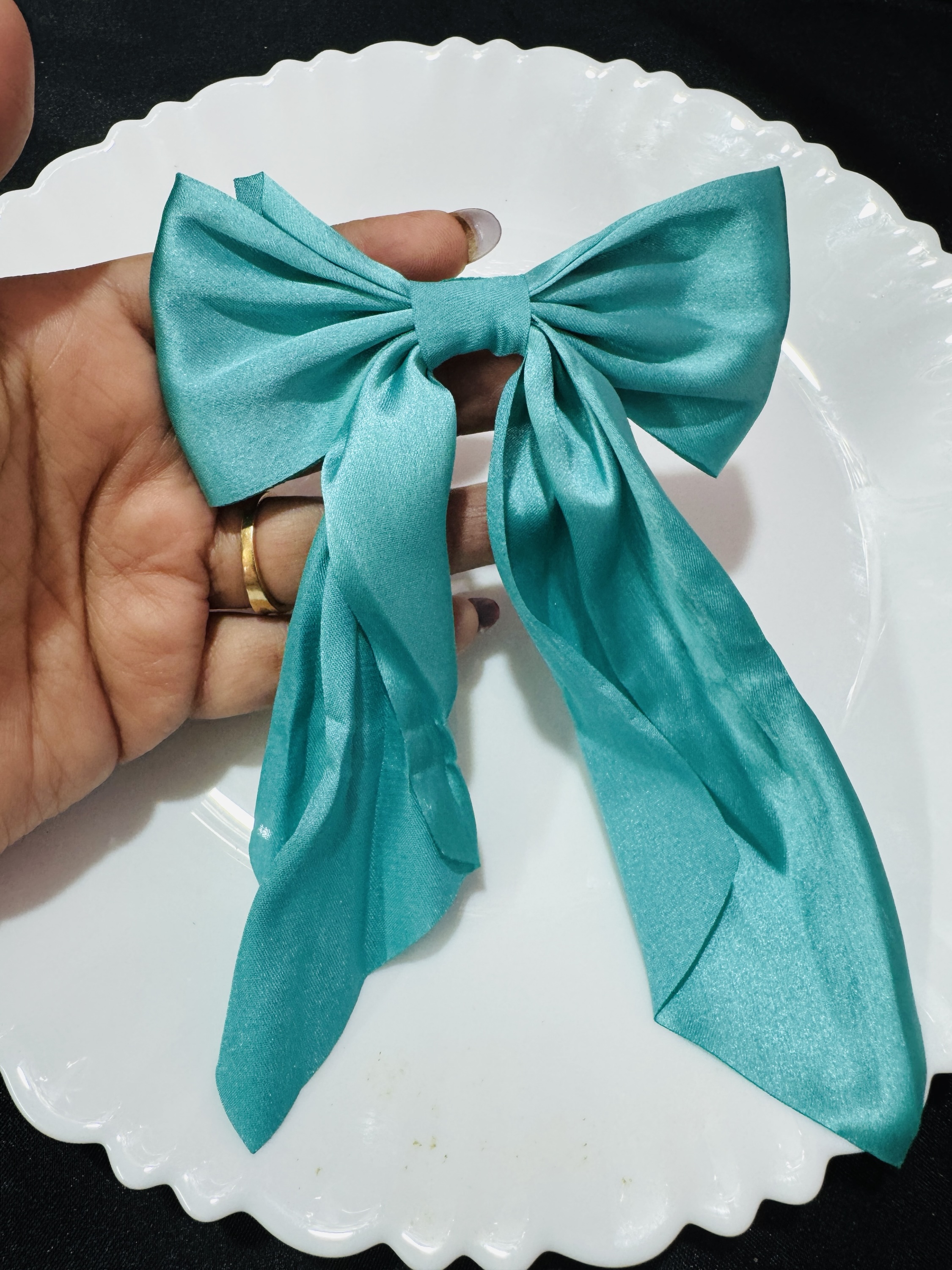 Bow Satin Hair Pin - Sea Green