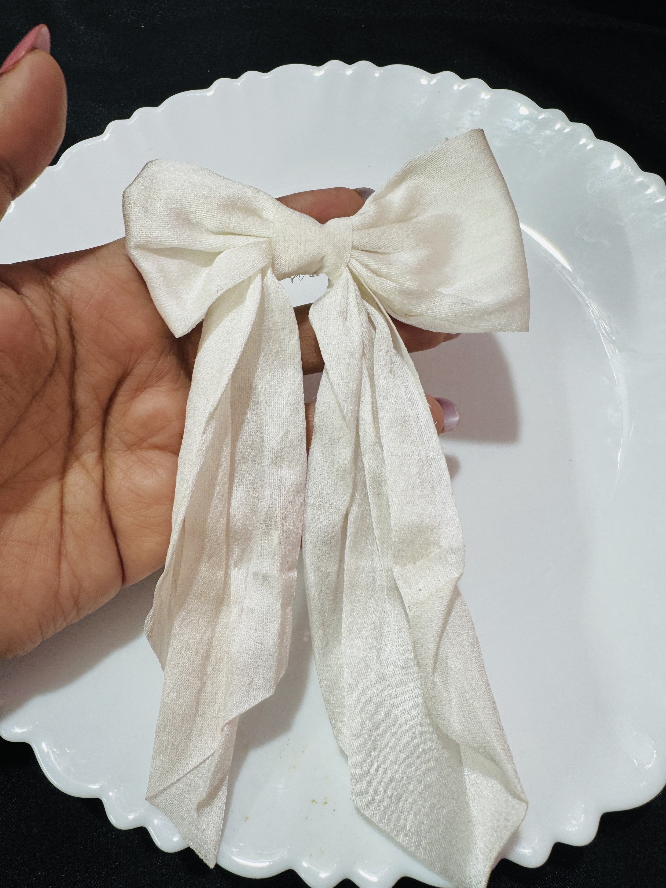 Bow Satin Hair Pin - White