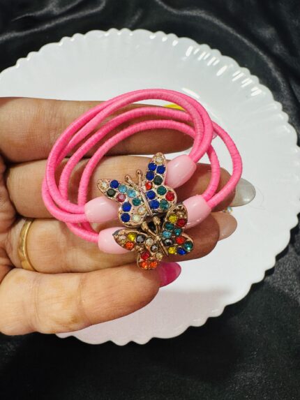 Pink Rubberband Pair - Multi Butterfly