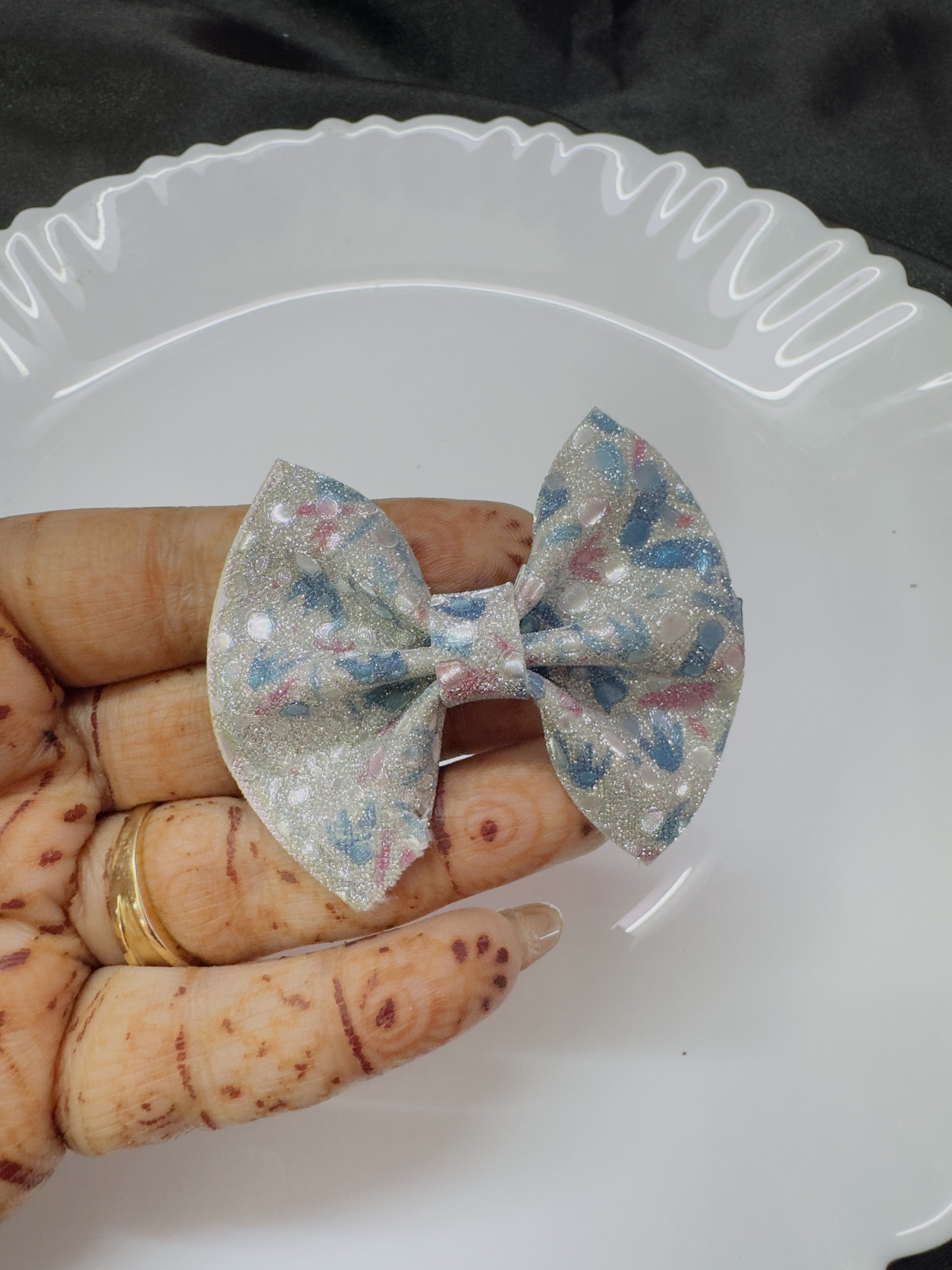 Silver Blue Bow Pin
