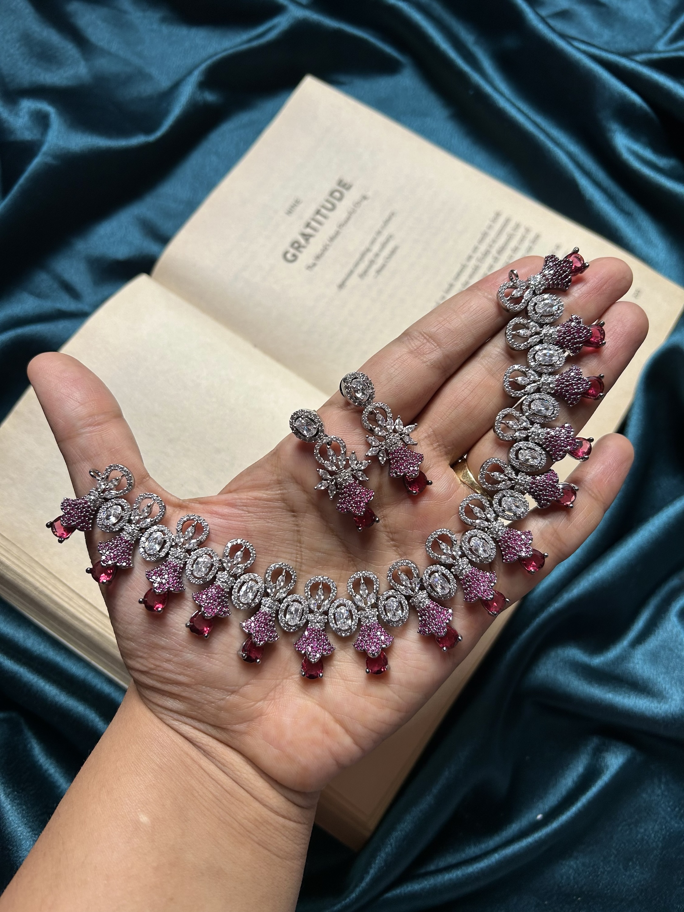 AD Necklace Set - Pink Ruby