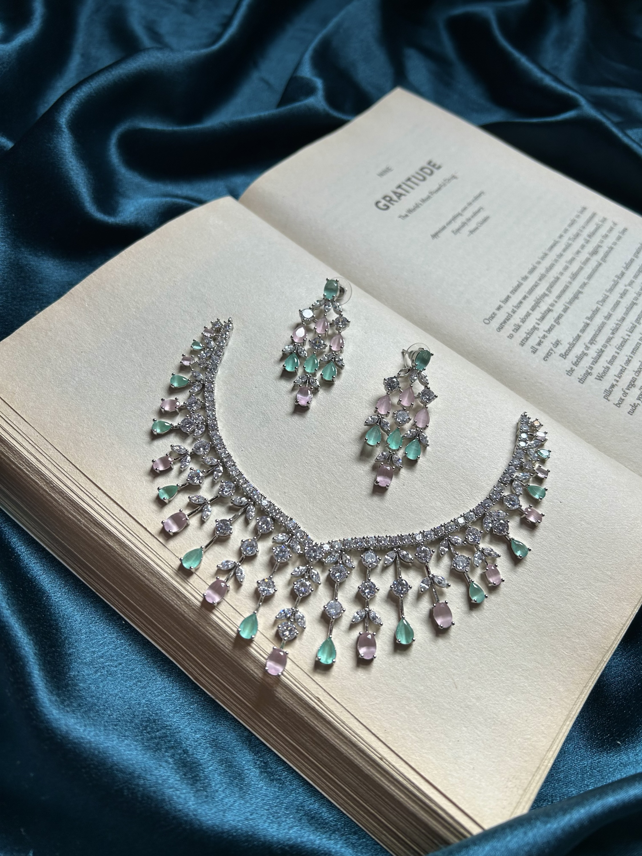 AD Necklace Set - Mint n Pink
