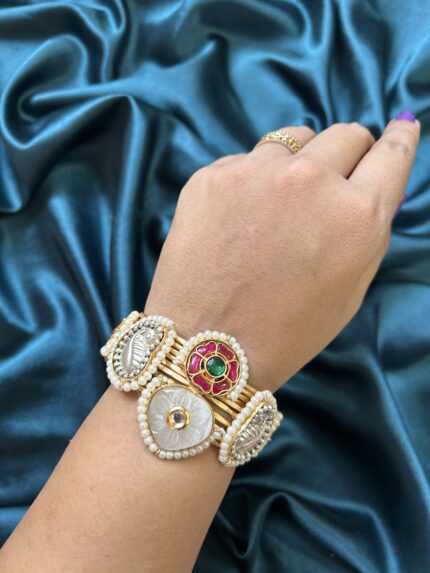 Brass Dual Tone Monalisa Bracelet - White