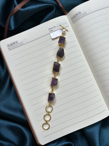 Brass Natural Stone Bracelet - Purple