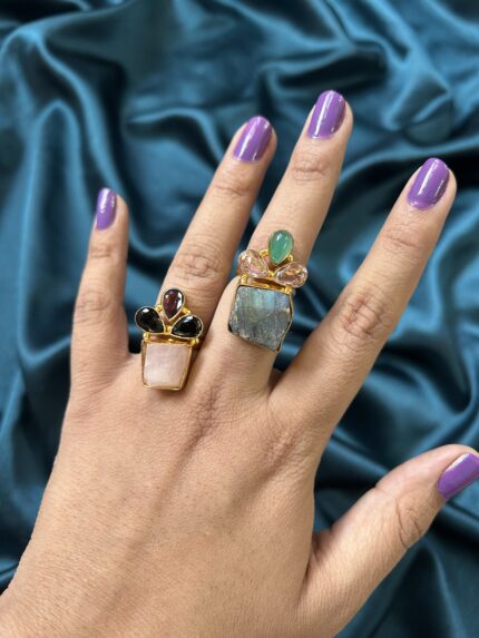 Brass Stone Ring - Grey Blue