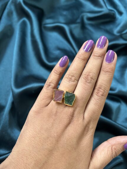 Brass Double Stone Ring - Purple Green