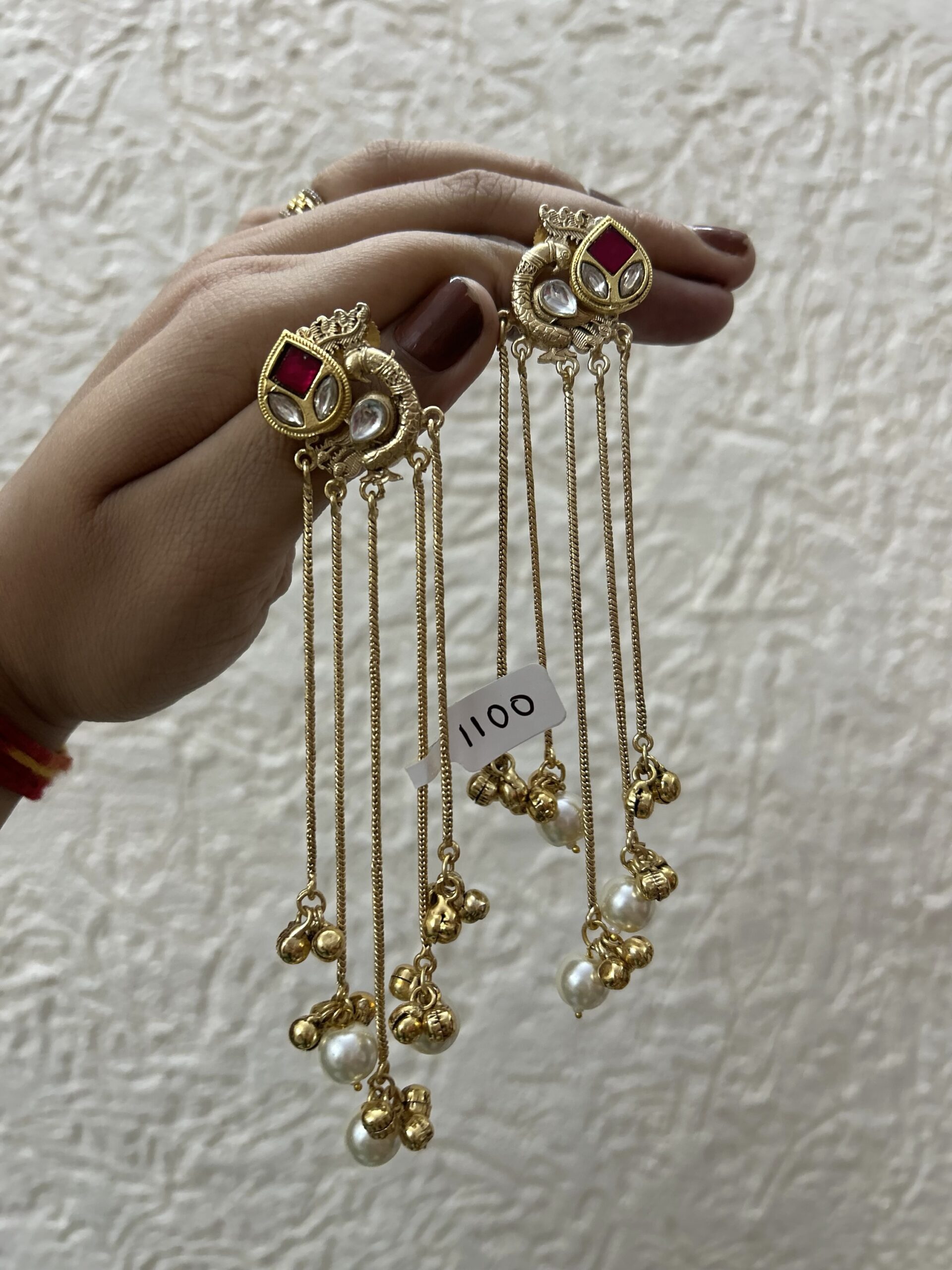 Kashmiri Peacock Earrings - Ruby