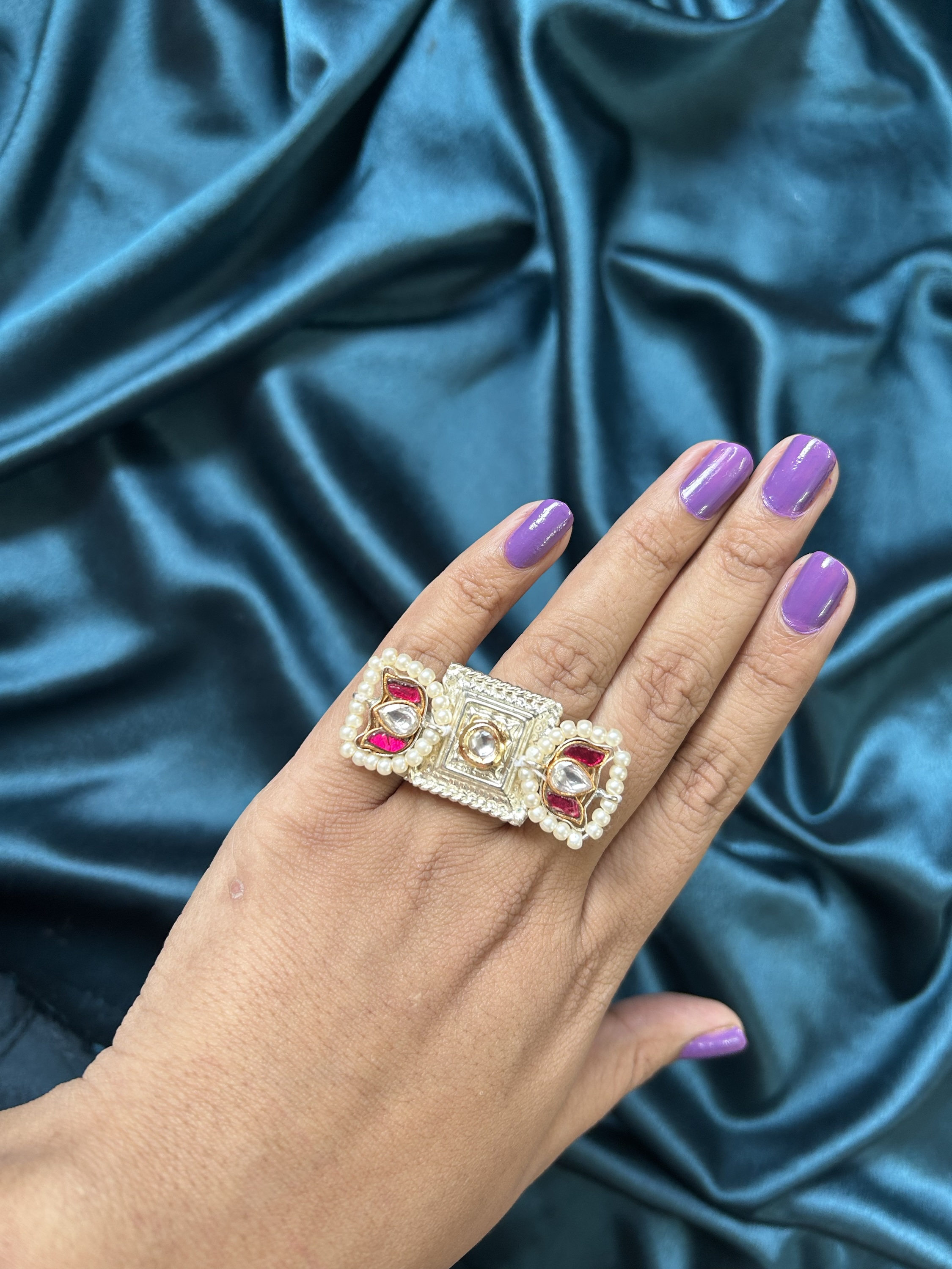 Silver Tone Ring - Ruby