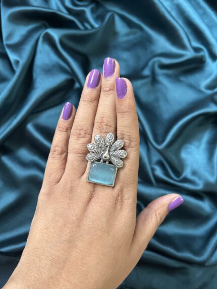 Peacock Ring Silver Replica - Blue