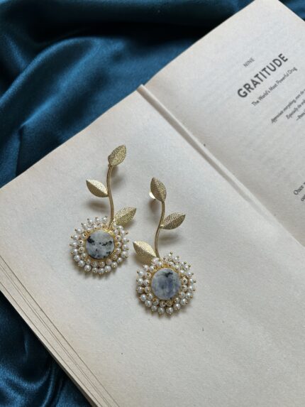 Brass Natural Marble Stone Earrings