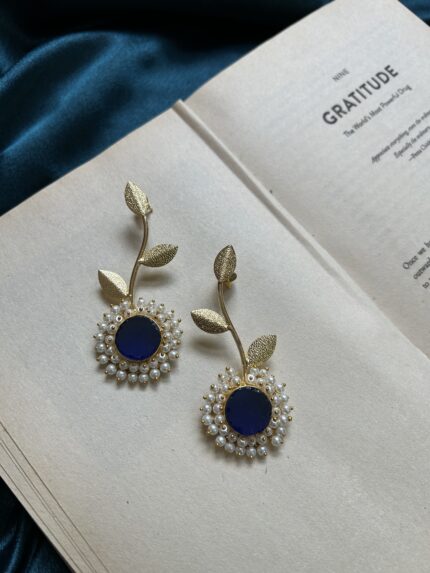 Brass Natural Stone Earrings - Blue