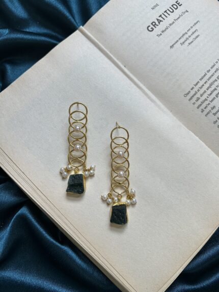 Brass Natural Stone Earrings - Green