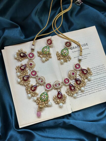 Kashmiri Maroon Green Necklace Set