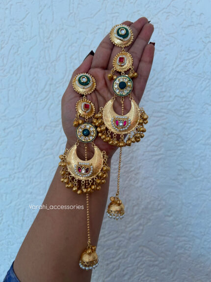 Kashmiri Earrings With Polki - Ruby Green