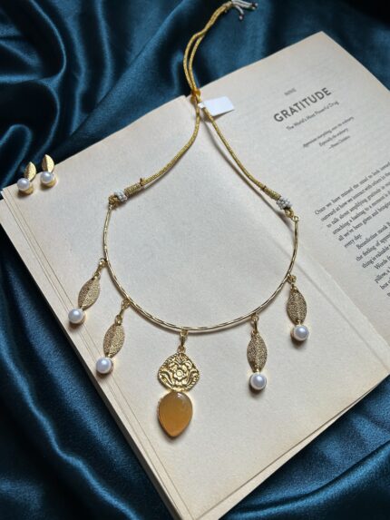 Brass Yellow Necklace Set With Earrings