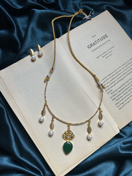 Brass Green Necklace Set With Earrings